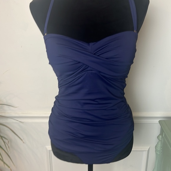 Anne Cole Navy Twist Top Tankini with high waisted bottoms, size medium - Picture 8 of 16